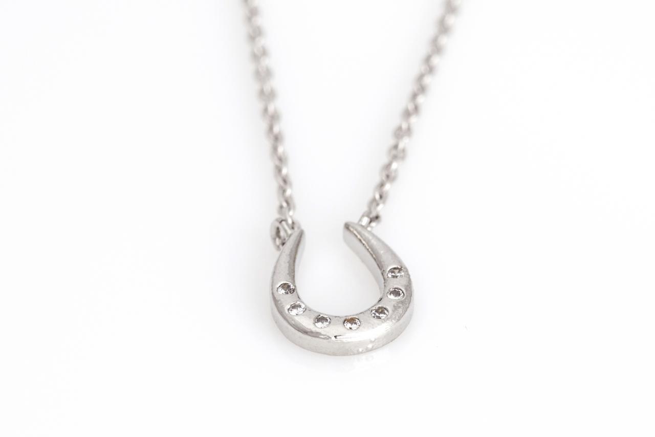 Horseshoe Necklace Lucky Symbol Necklace Rhodium Plated Over Brass 5nebn1