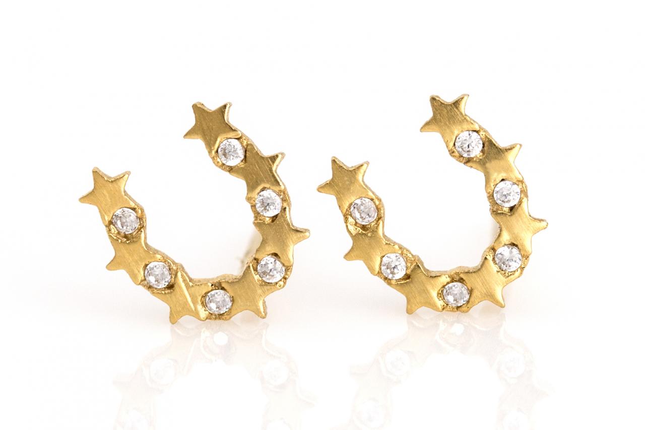 Horseshoe Earrings Lucky Symbol Stud Gold Plated Over Brass 5nebe1