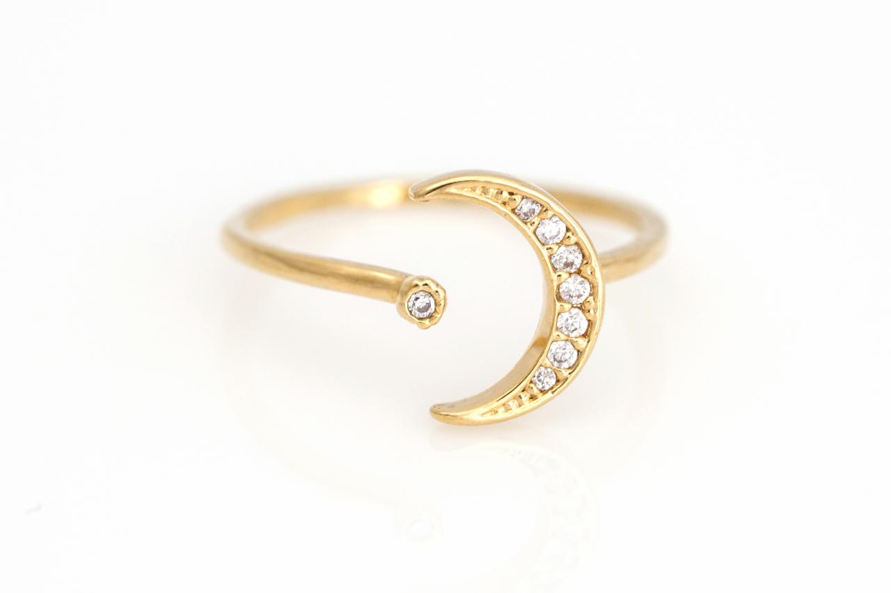 Crescent Moon Open Ring Shiny Size Ring Gold Plated Over Brass 5ncar1