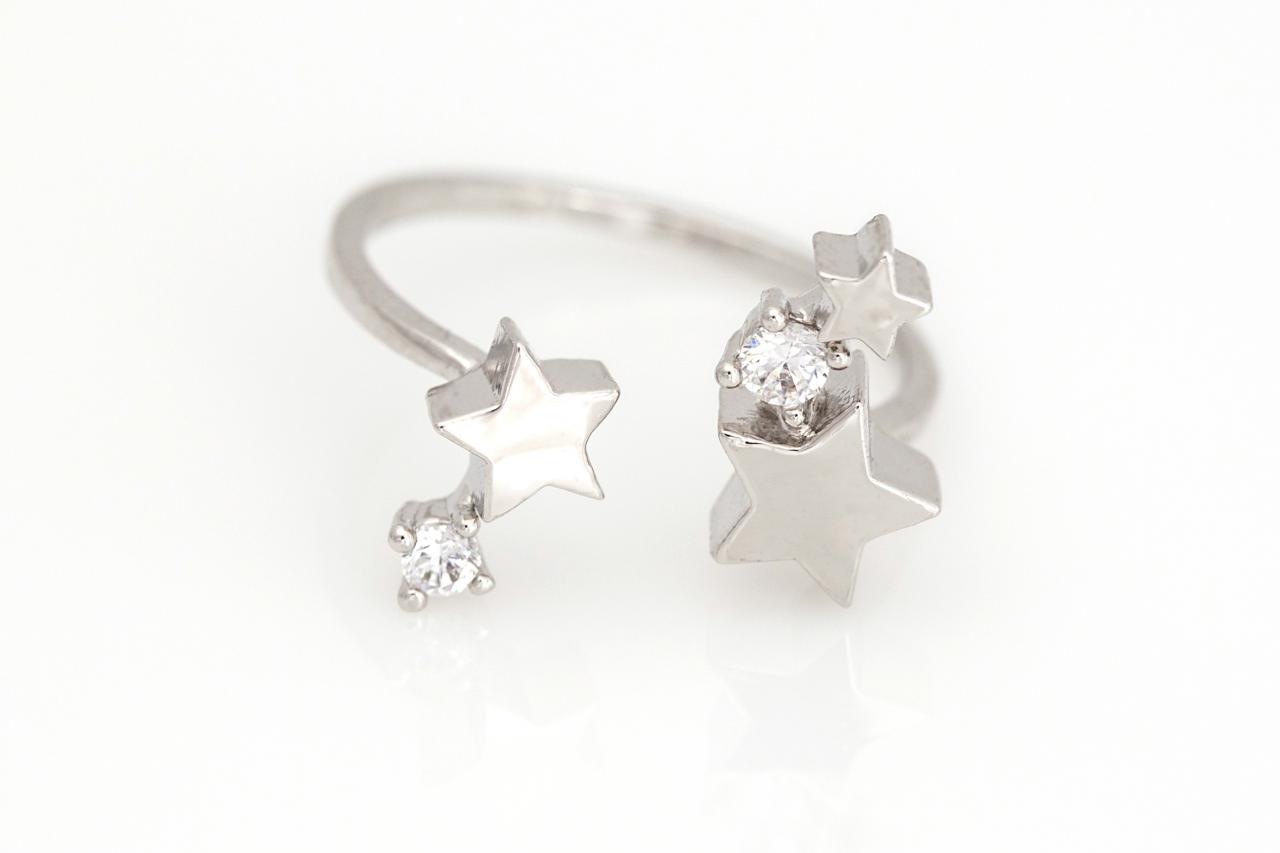 Stars Open Ring Shiny Size Ring Rhodium Plated Over Brass 5nbar1