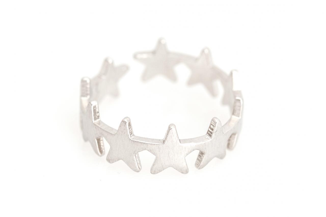 Mulit Stars Open Ring Delicate Shiny Ring Rhodium Plated Over Brass 5nbar16