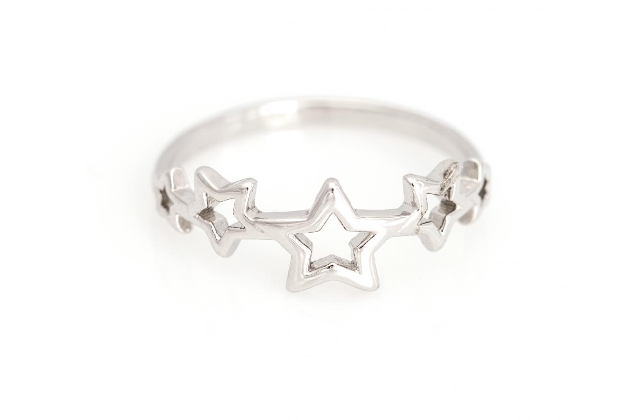 Mulit Stars Ring Delicate Shiny Ring Rhodium Plated Over Brass 5nbar15