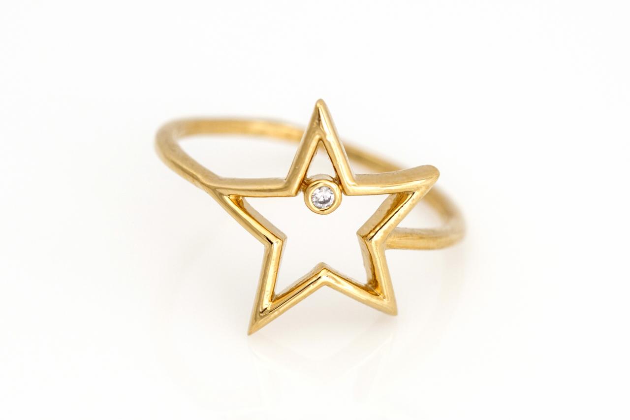 1 Star Ring Delicate Shiny Ring Gold Plated Over Brass 5nbar13