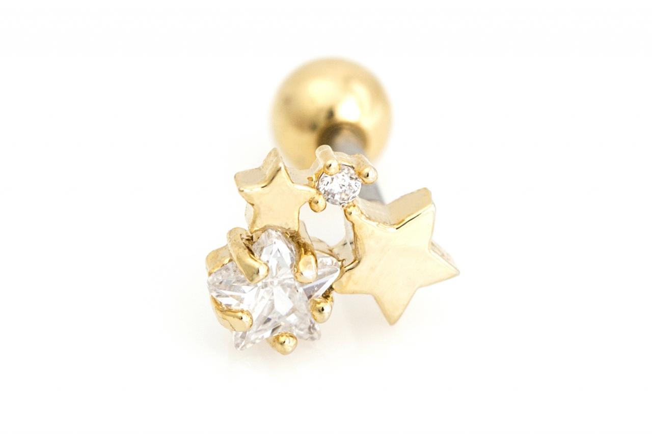 Stars Peircing For Tragus Helix Lobe Use Gold Plated Over Brass 5nbap9