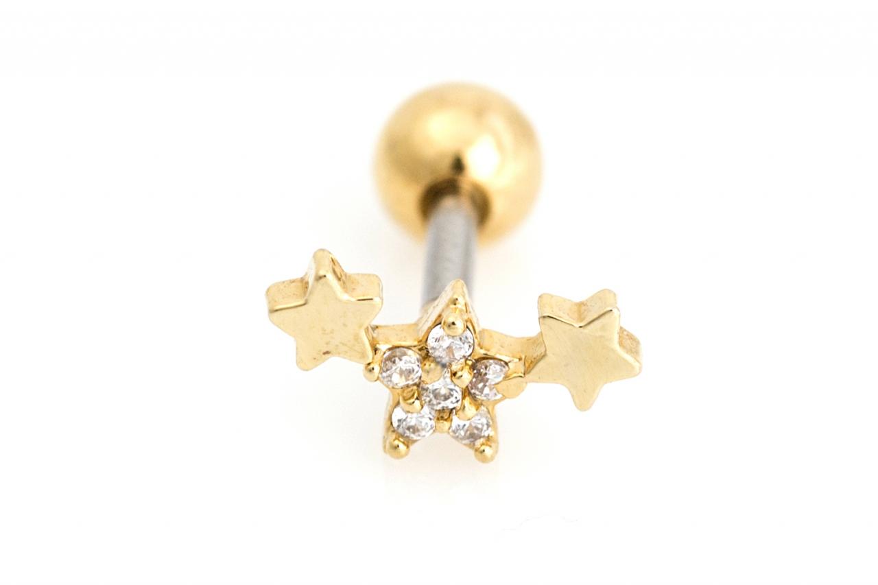 Stars Peircing For Tragus Helix Lobe Use Gold Plated Over Brass 5nbap10