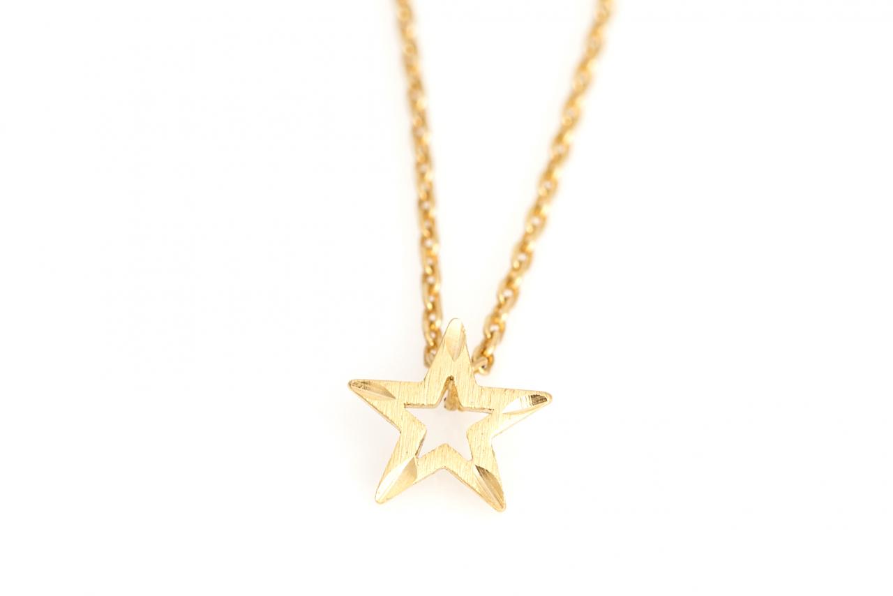1 Star Necklace Delicate Scratch Star Necklace Gold Plated Over Brass 5nban7