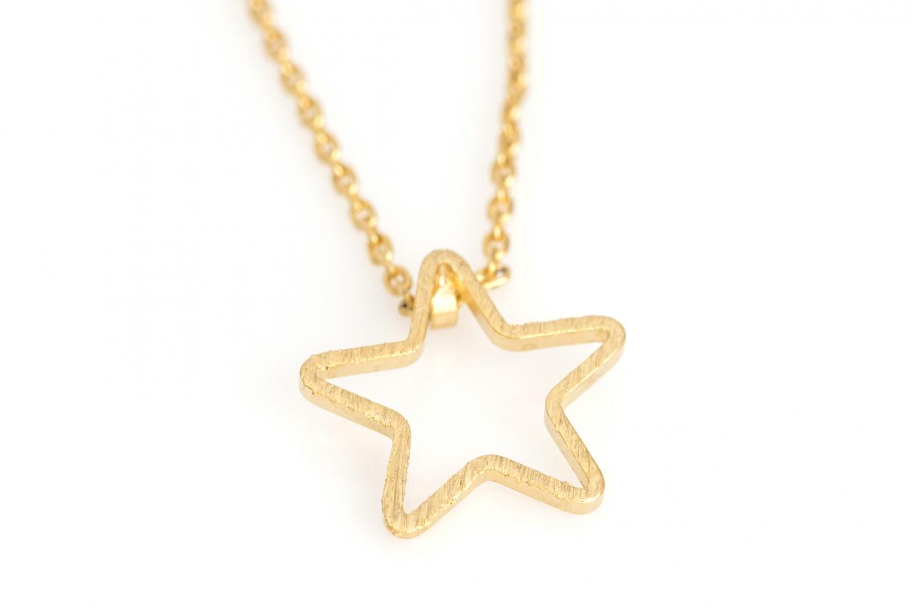 1 Star Necklace Delicate Scratch Star Necklace Gold Plated Over Brass 5nban6