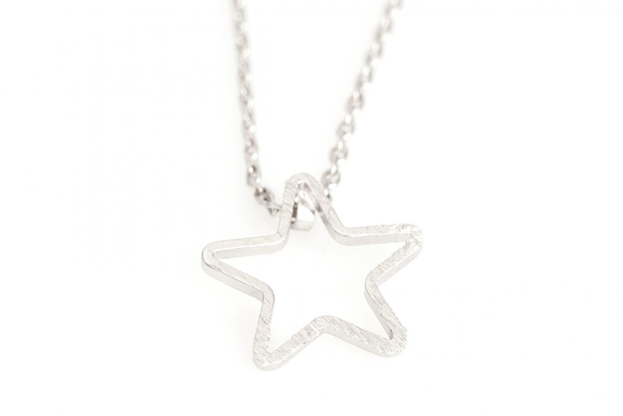 1 Star Necklace Delicate Scratch Star Necklace Rhodium Plated Brass 5nban6