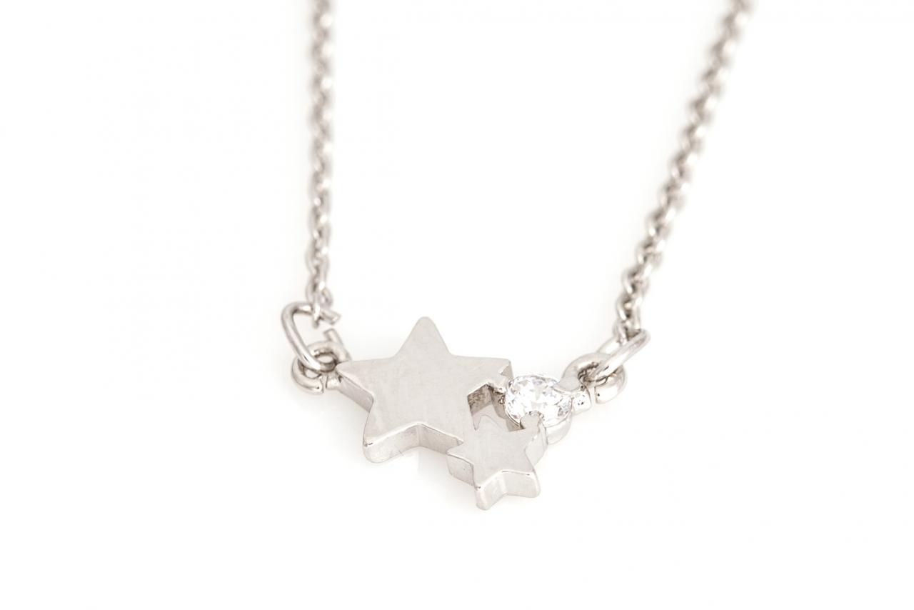 Star Necklace Tiny Delicate Star Rhodium Plated Over Brass 5nban1