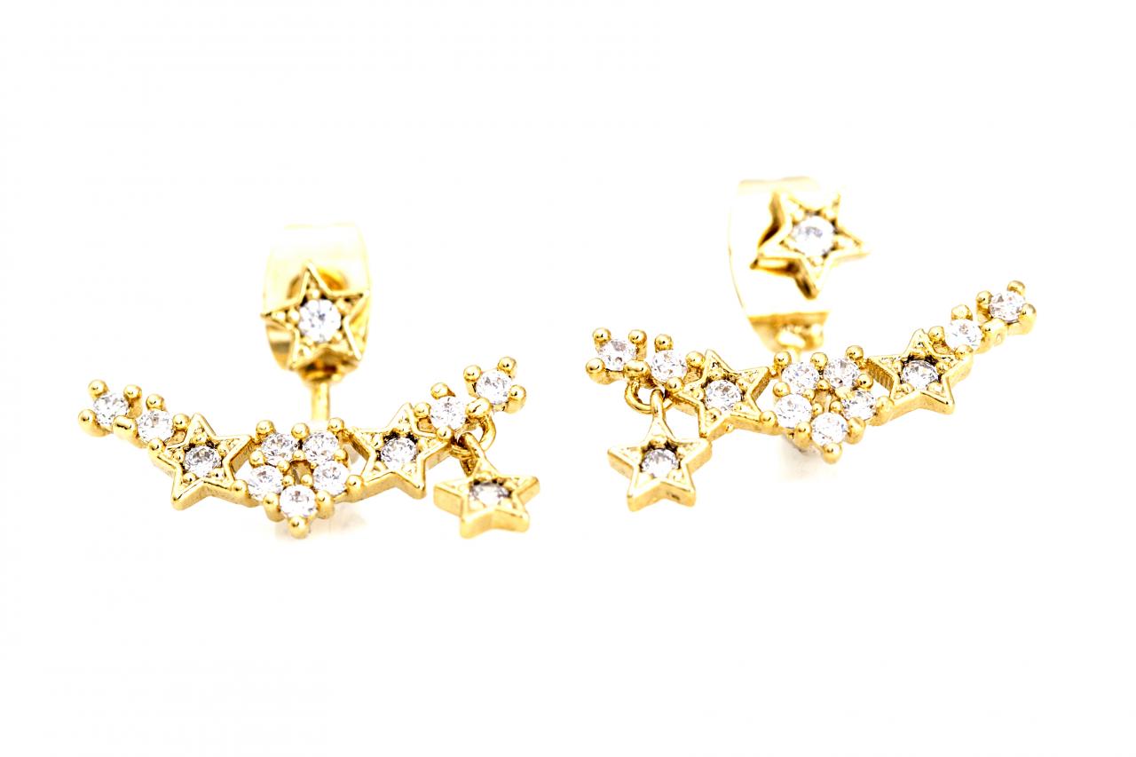 Two Way Stars Earrings Ear Jacket Gold Plated Over Brass 5nbae1