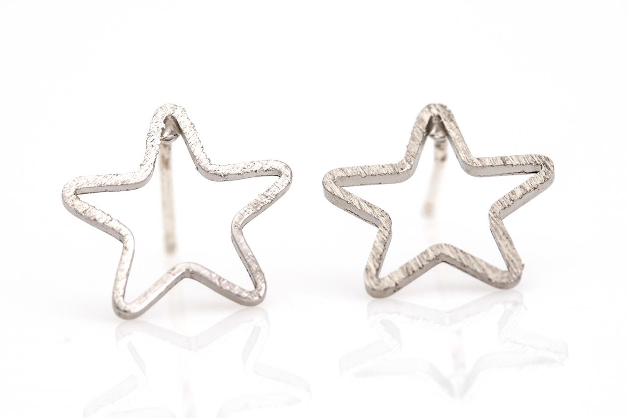 1 Star Earrings Delicate Scratch Star Stud Rhodium Plated Over Brass 5nbae13