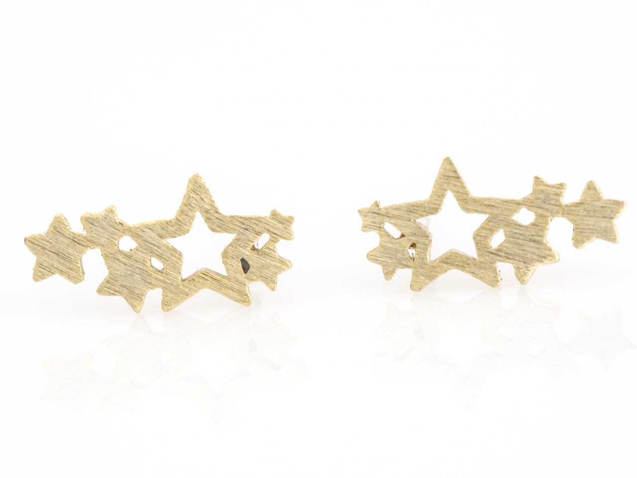 Multi Stars Earrings Delicate Scratch Star Stud Gold Plated Over Brass 5nbae12