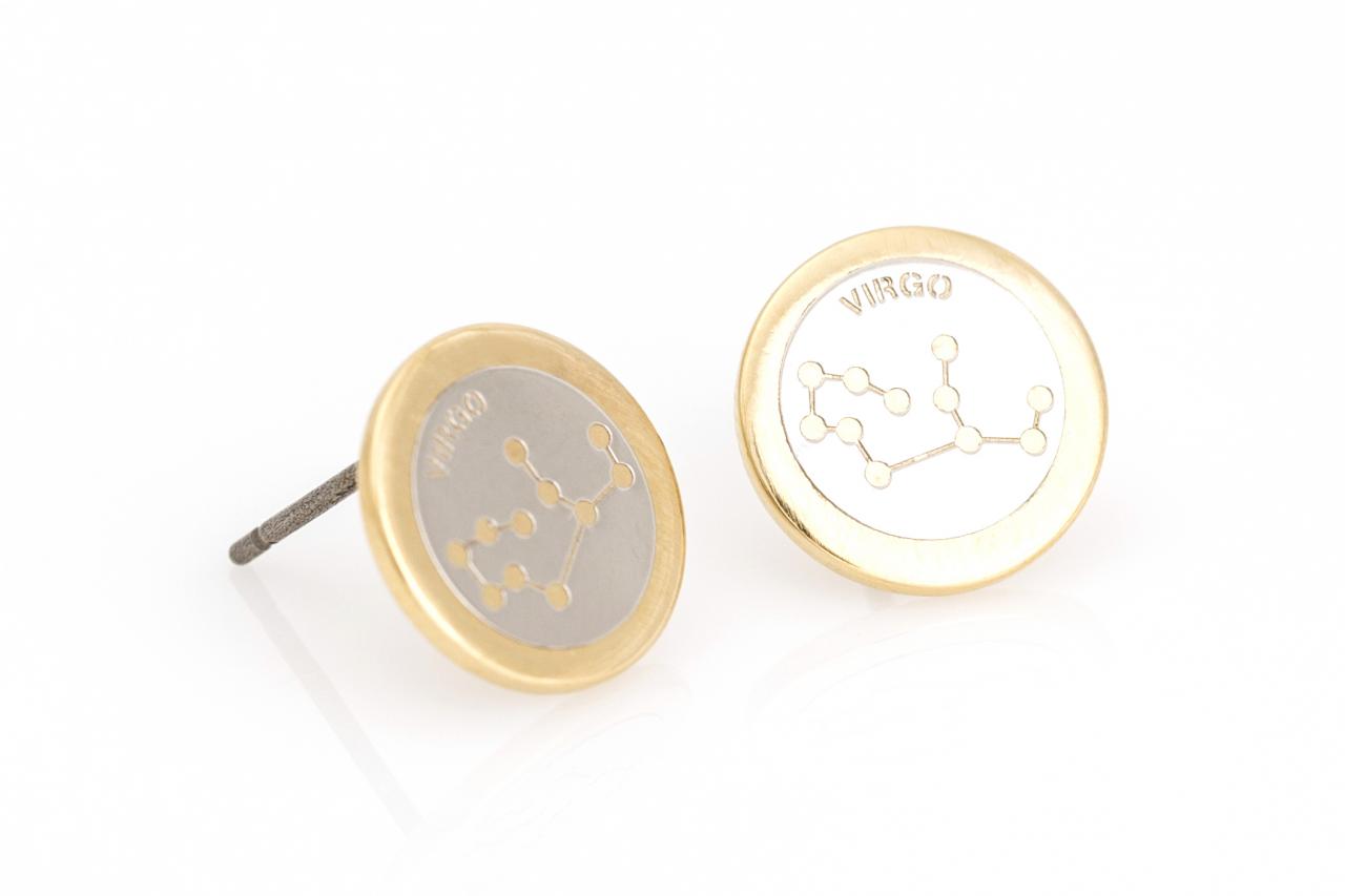 Virgo Earrings Zodiac Stud Round Earrings Gold Plated Over Brass 5nabe66