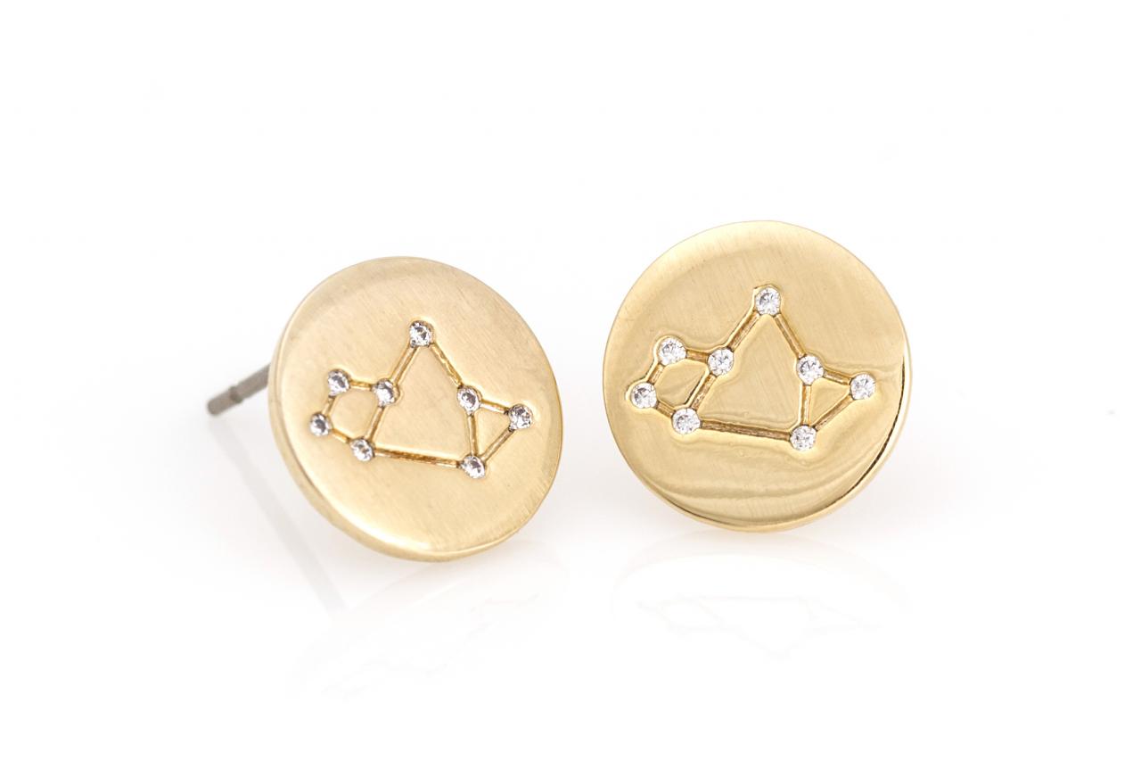 Sagittarius Earrings Zodiac Stud Round Earrings Gold Plated Over Brass 5nabe59