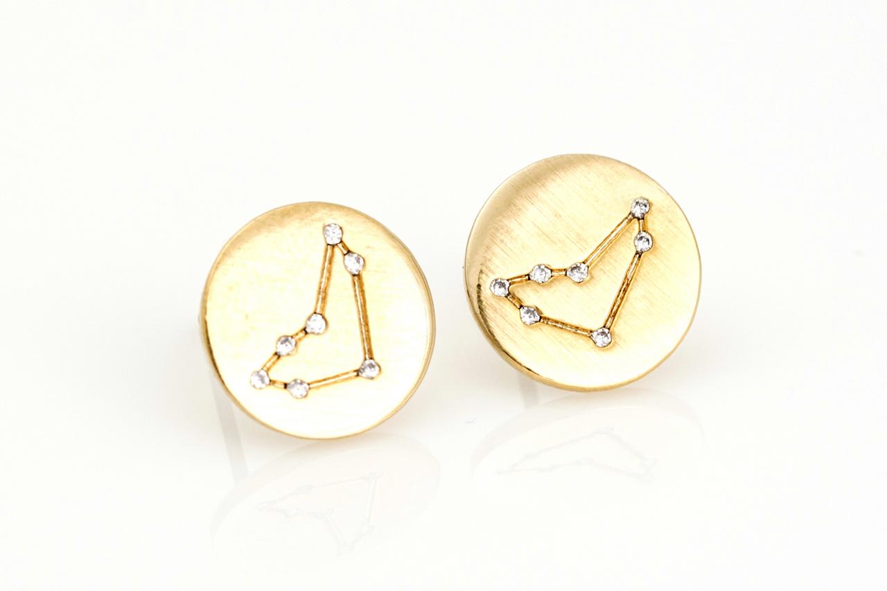 Capricorn Earrings Zodiac Stud Round Earrings Gold Plated Over Brass 5nabe510