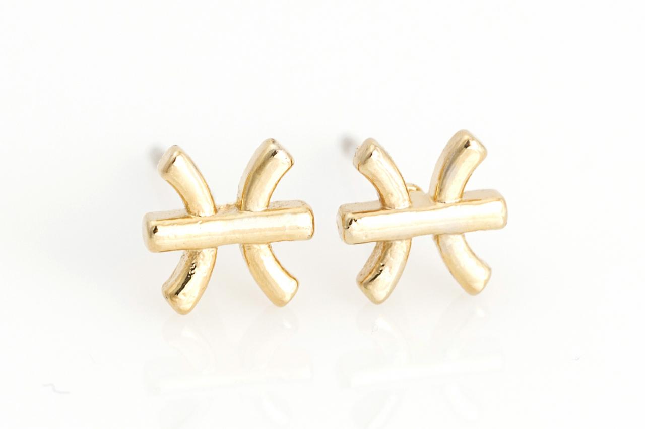 Pisces Earrings Zodiac Stud Delicate Earrings Gold Plated Over Brass 5naae112