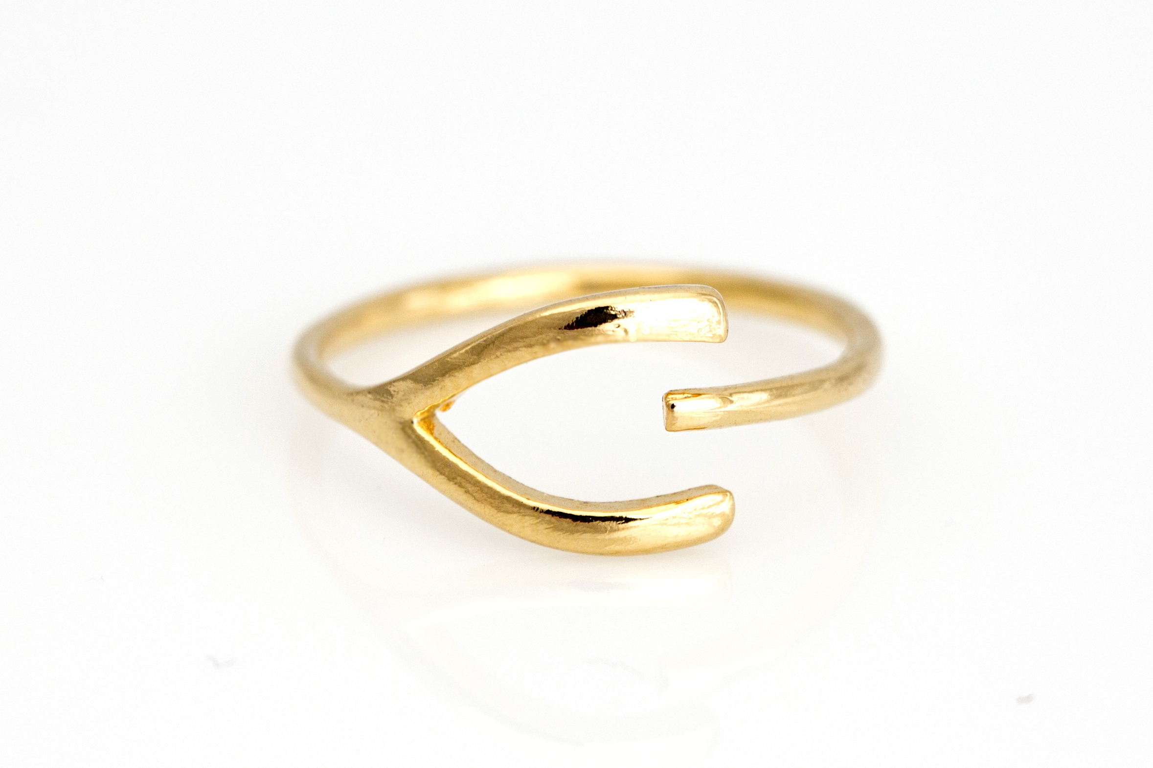 Wishbone Open Ring Lucky Symbol Ring Gold Plated Over Brass 5NECR1 on ...